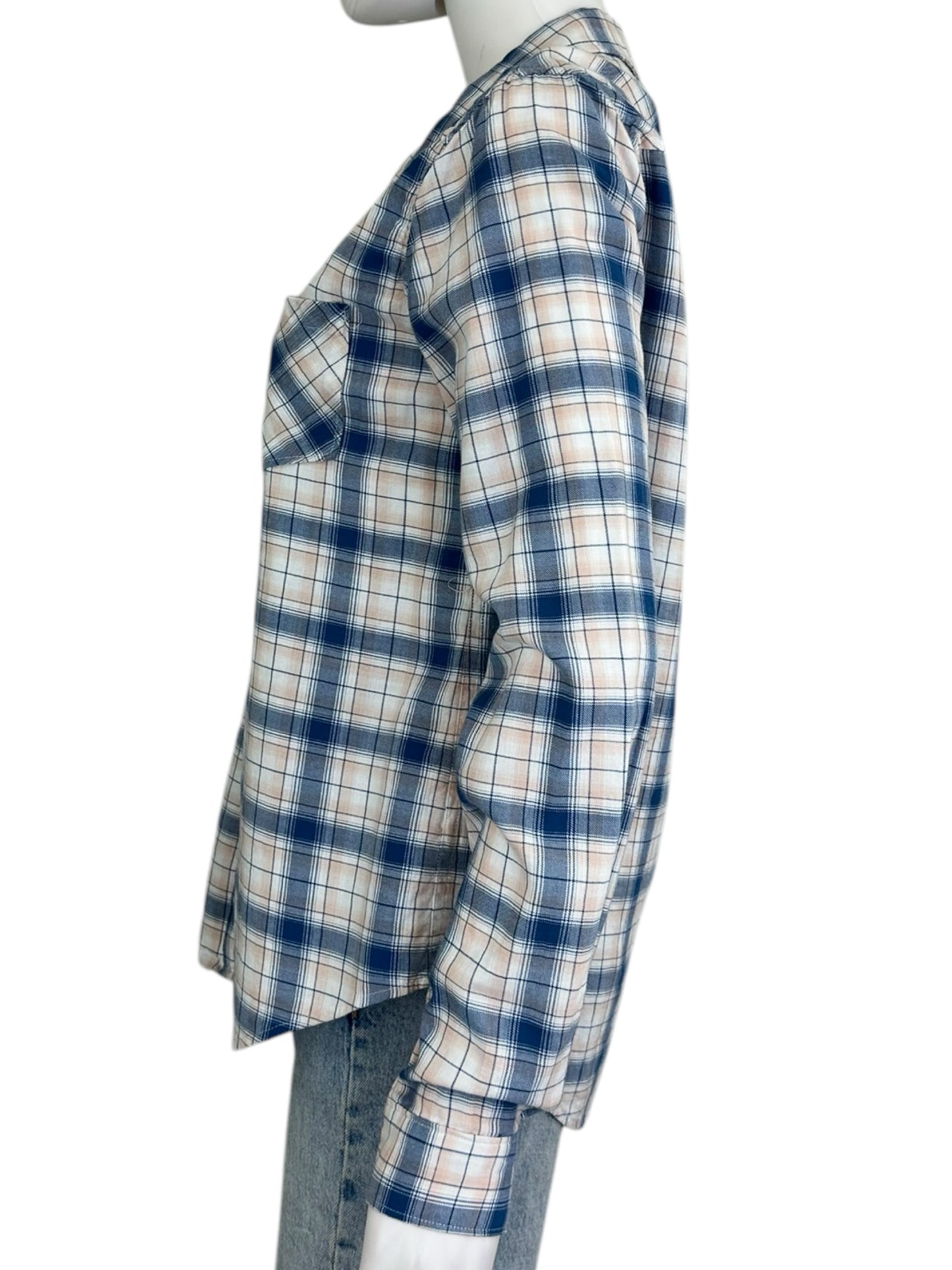 PAIGE 100% Cotton Blue Plaid Button-Down Size M