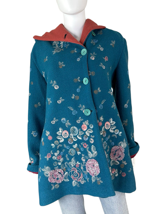 IVKO Teal Embroidered Boiled Wool Jacket Size 40