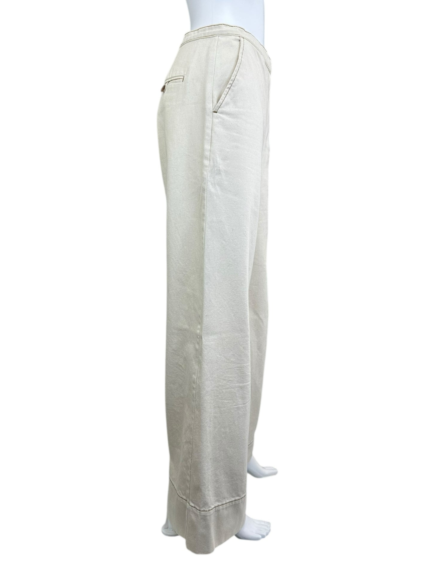 Tory Burch Cream Twill High Waisted Wide Leg Pants Size 6