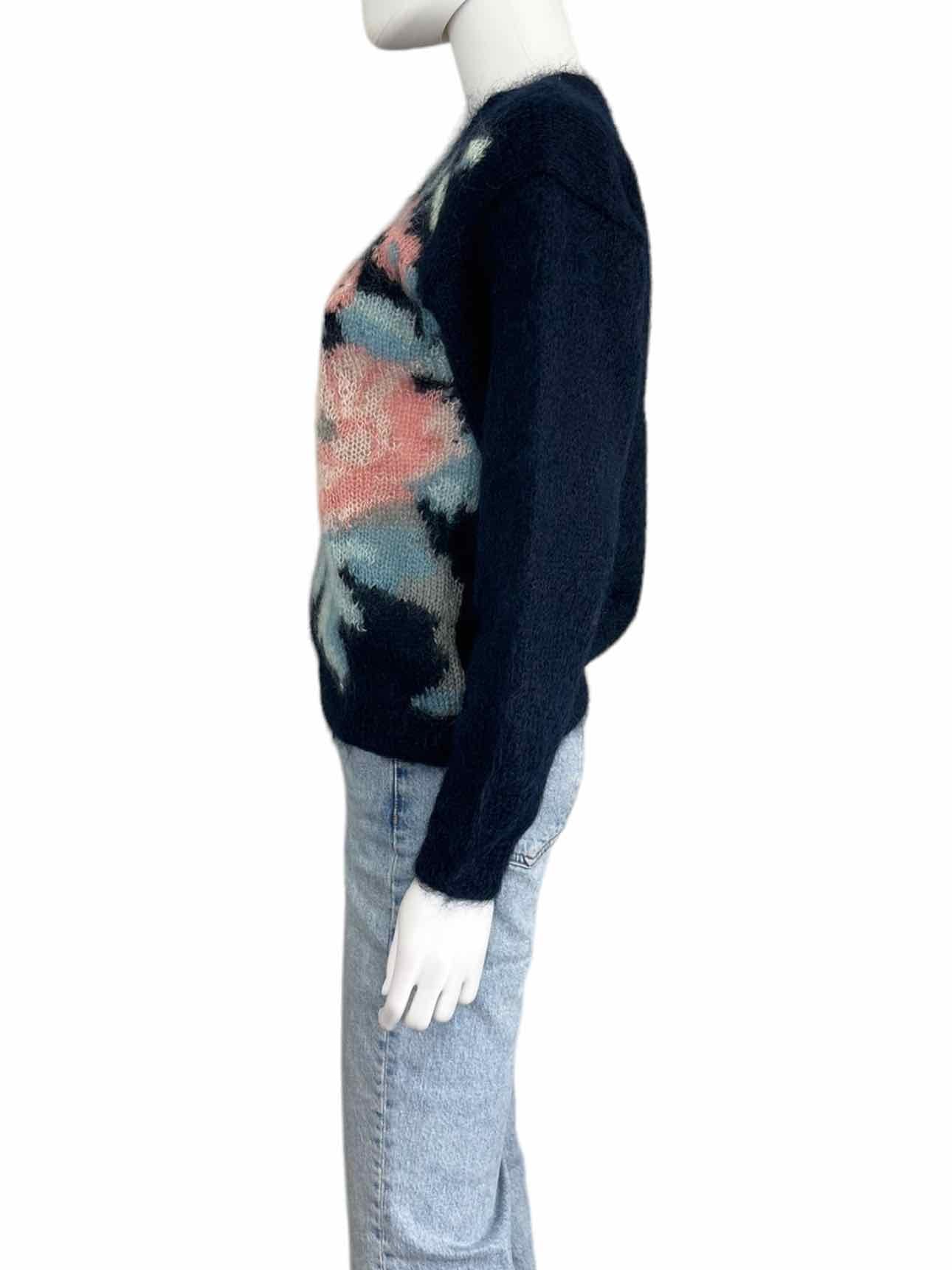 Vintage Lauren Cole Navy Floral Mohair Wool Sweater Size M