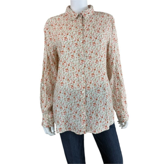 Cynthia Rowley 100% Linen Ditsy Florsl Print Button Doen Size L