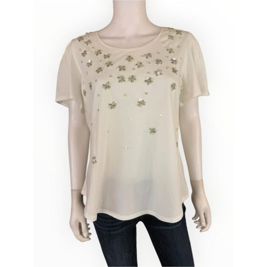 Chico's NWT Embellished Flutter Sleeve Tee Size L