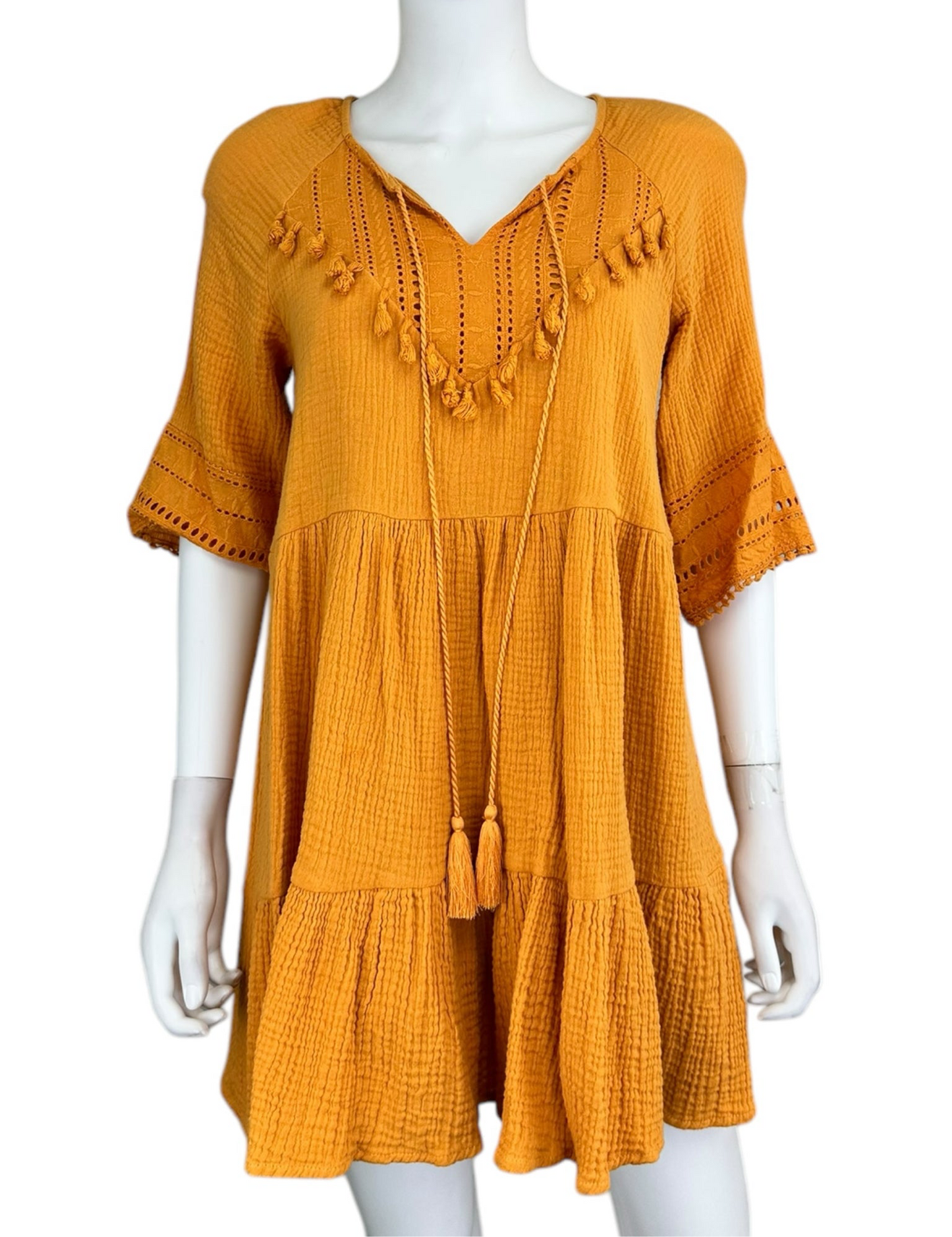 eri + ali Orange Mini Gauze Dress Size SP