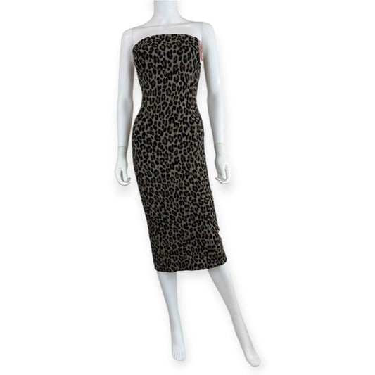 SPANX NWT Brown Leopard Print Strapless Robe Midi Bustier Dress Size XS