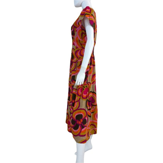 Uncle Frank 100% Cotton Bold Floral Midi Dress Size XS