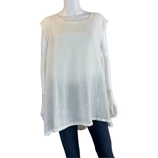 BRYN Walker White 100% Linen Tank Size 2X