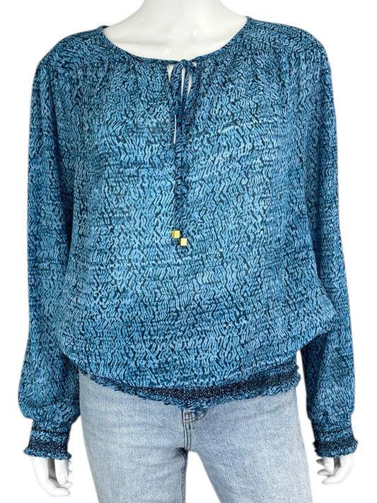 MICHAEL Michael Kors Blue Printed Tie Neck Blouse Size L