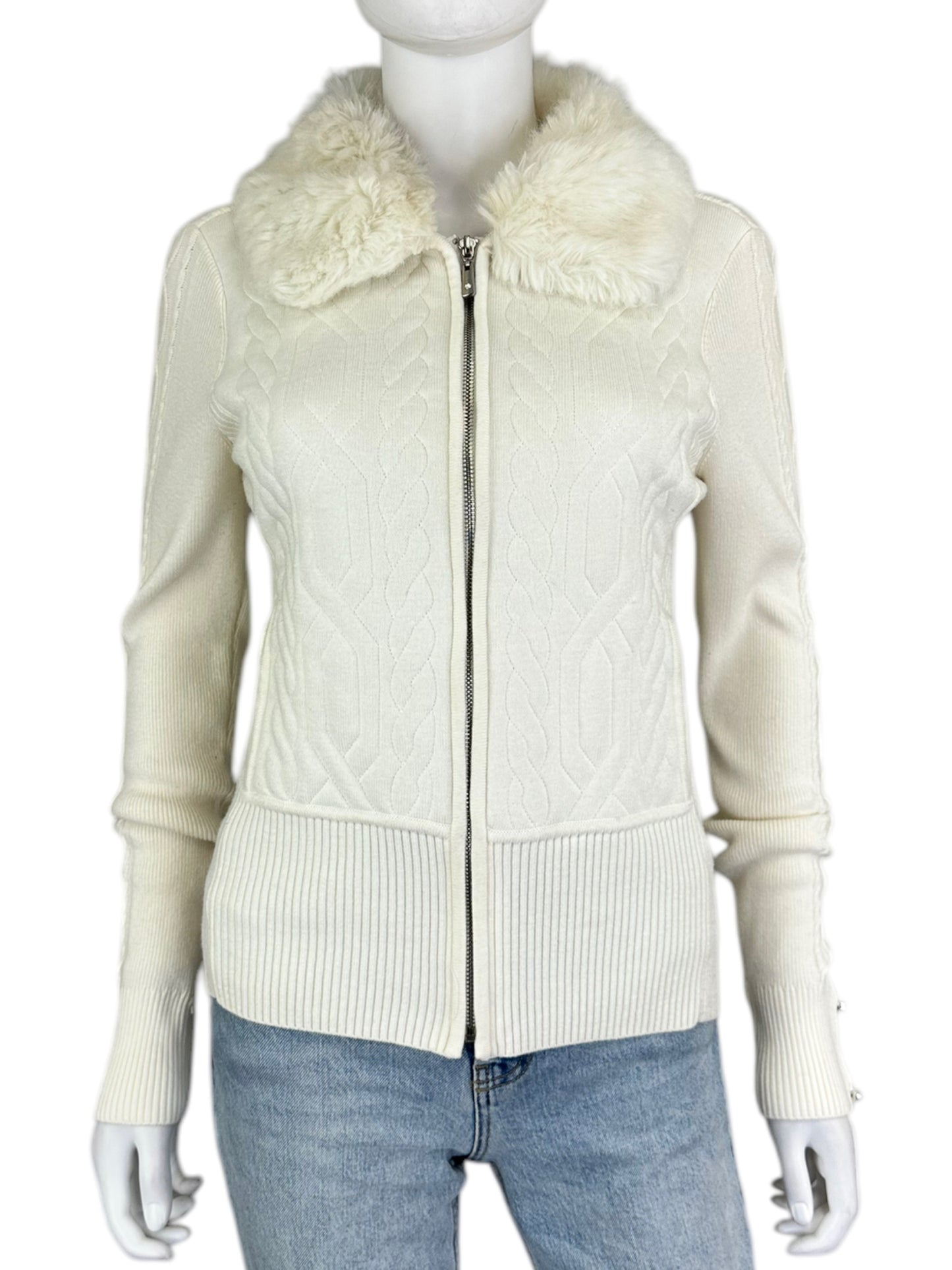 White House Black Market Cream Cable Knit Jacket Size M