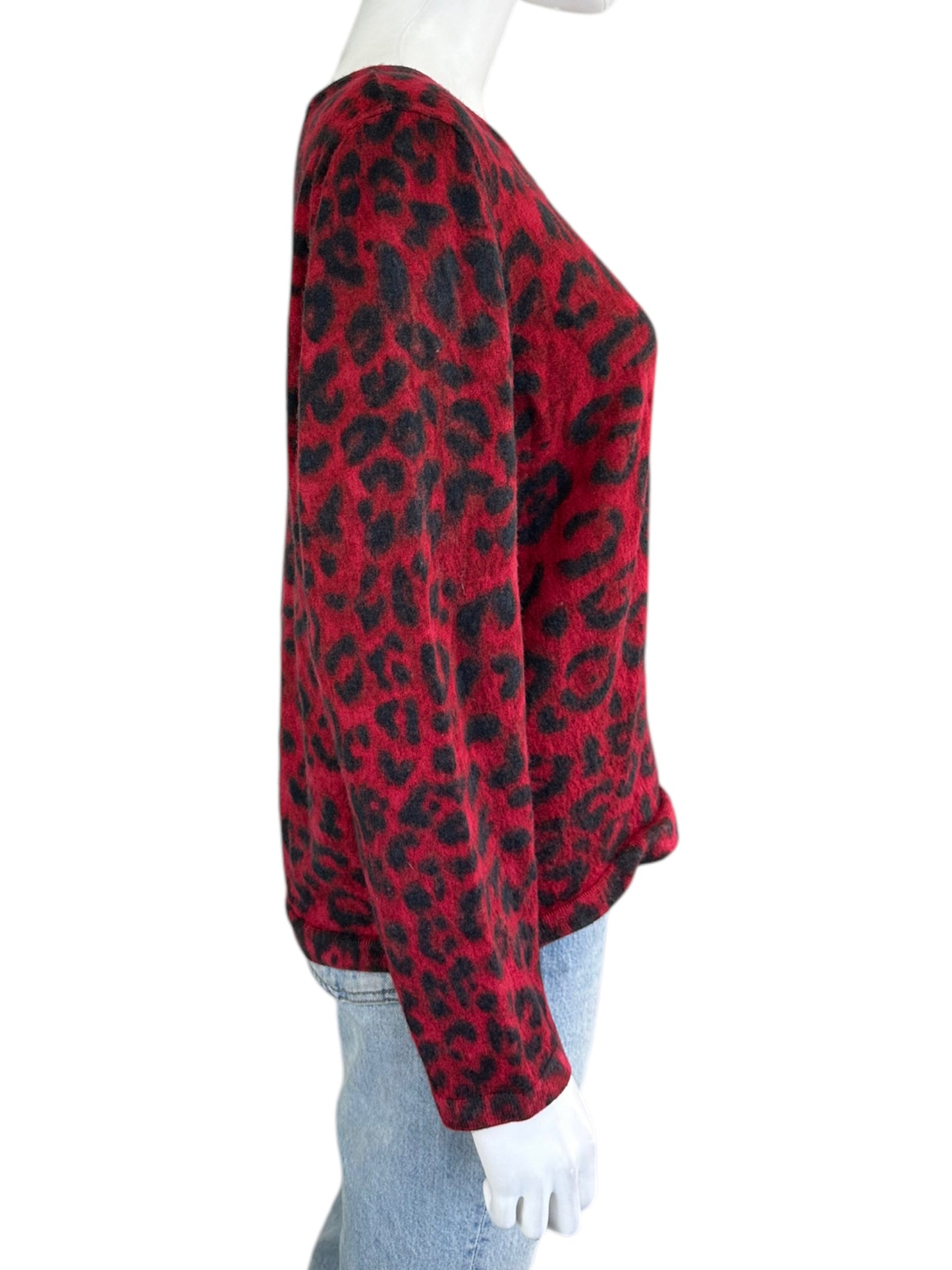 Talbots Red and Black Leopard Print Cardigan Size 2X