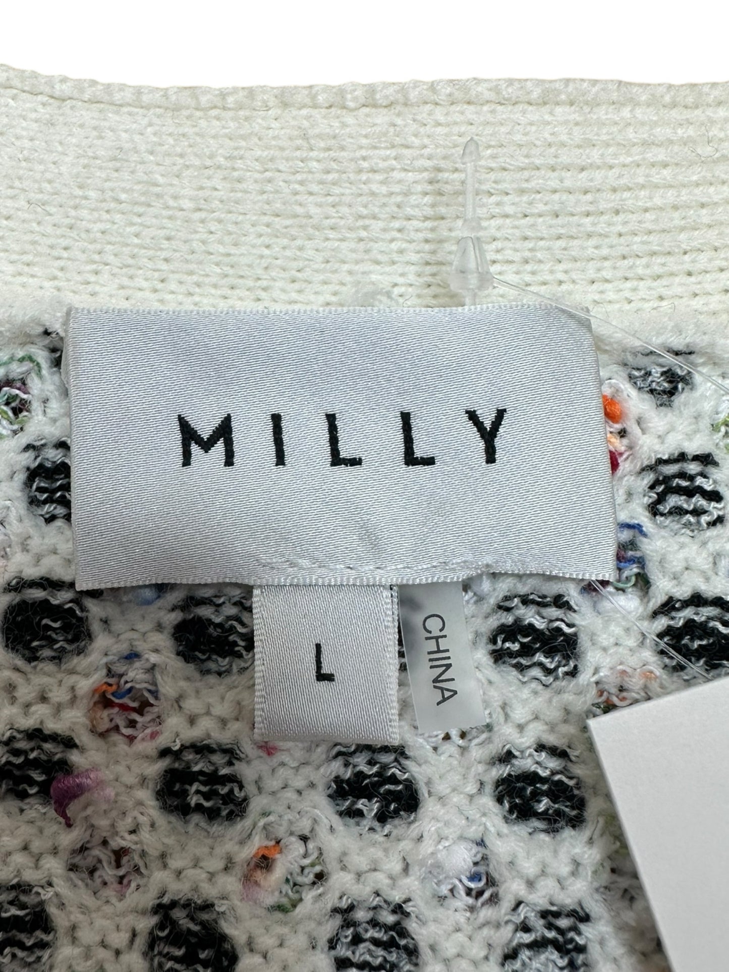 MILLY Tweed Fringe Trim Sweater Cardigan Jacket Size L