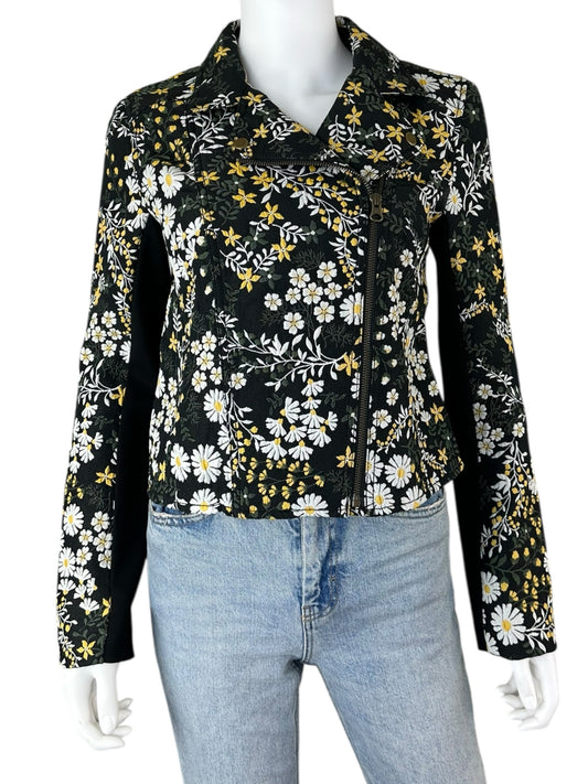 LOFT Black Floral Jacquard Moto Jacket Size 0