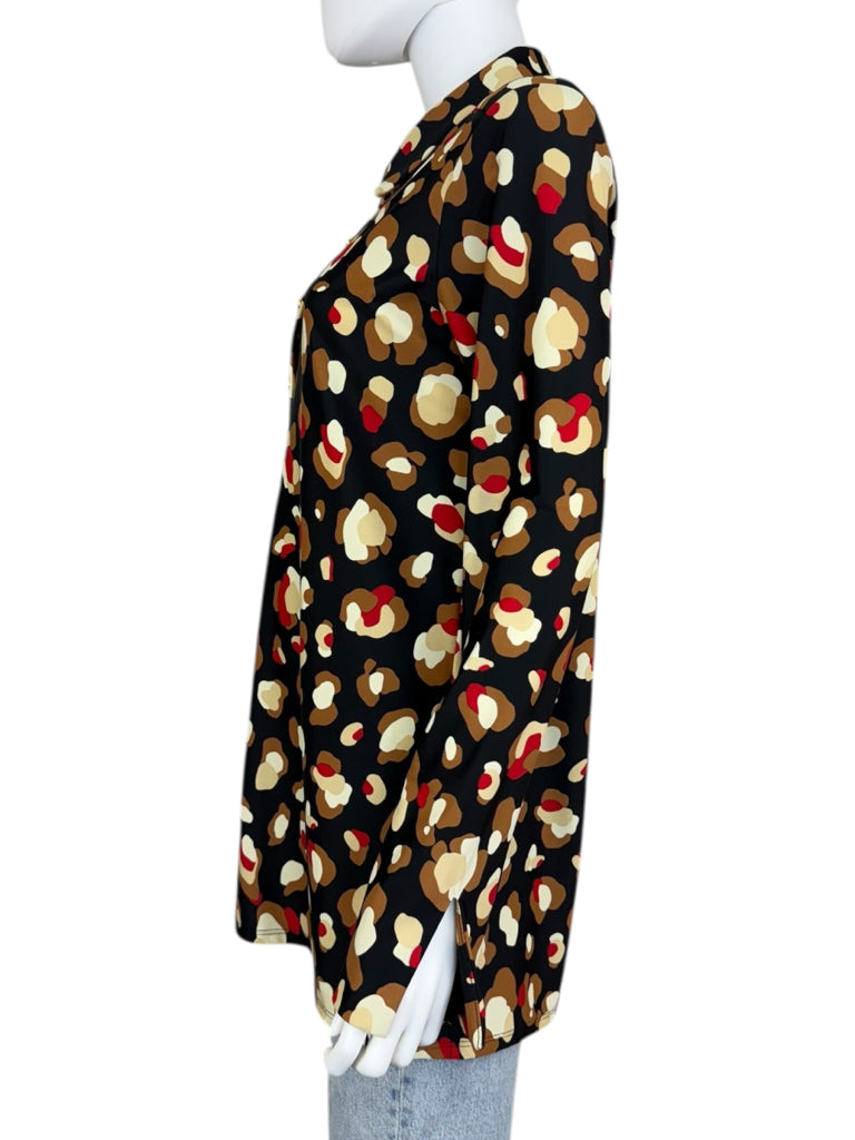 JUDE CONNALLY Black Retro Leopard Print Top Size M