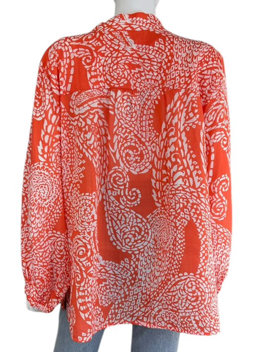 Chico's NWT Orange Mosaic Paisley Ramie Shirt Size XL
