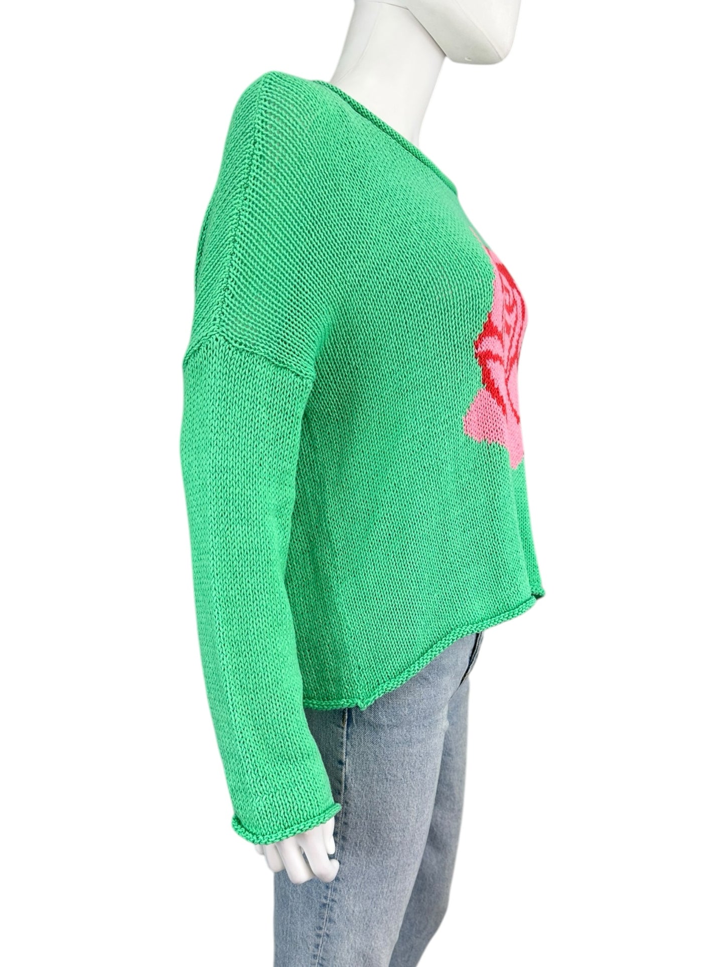 Wooden Ships NWT Green Rose Sweater Size S/M
