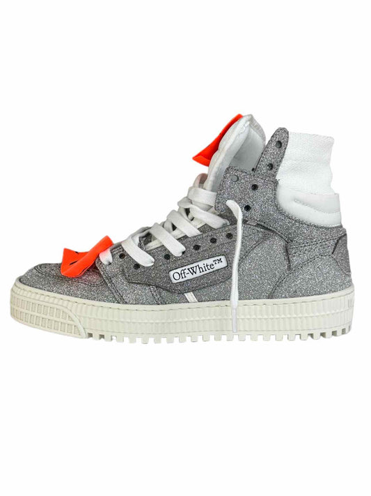 OFF WHITE c/o Virgil Abloh 3.0 OFF COURT Glitter Silver White High Top Sneakers Size 7B