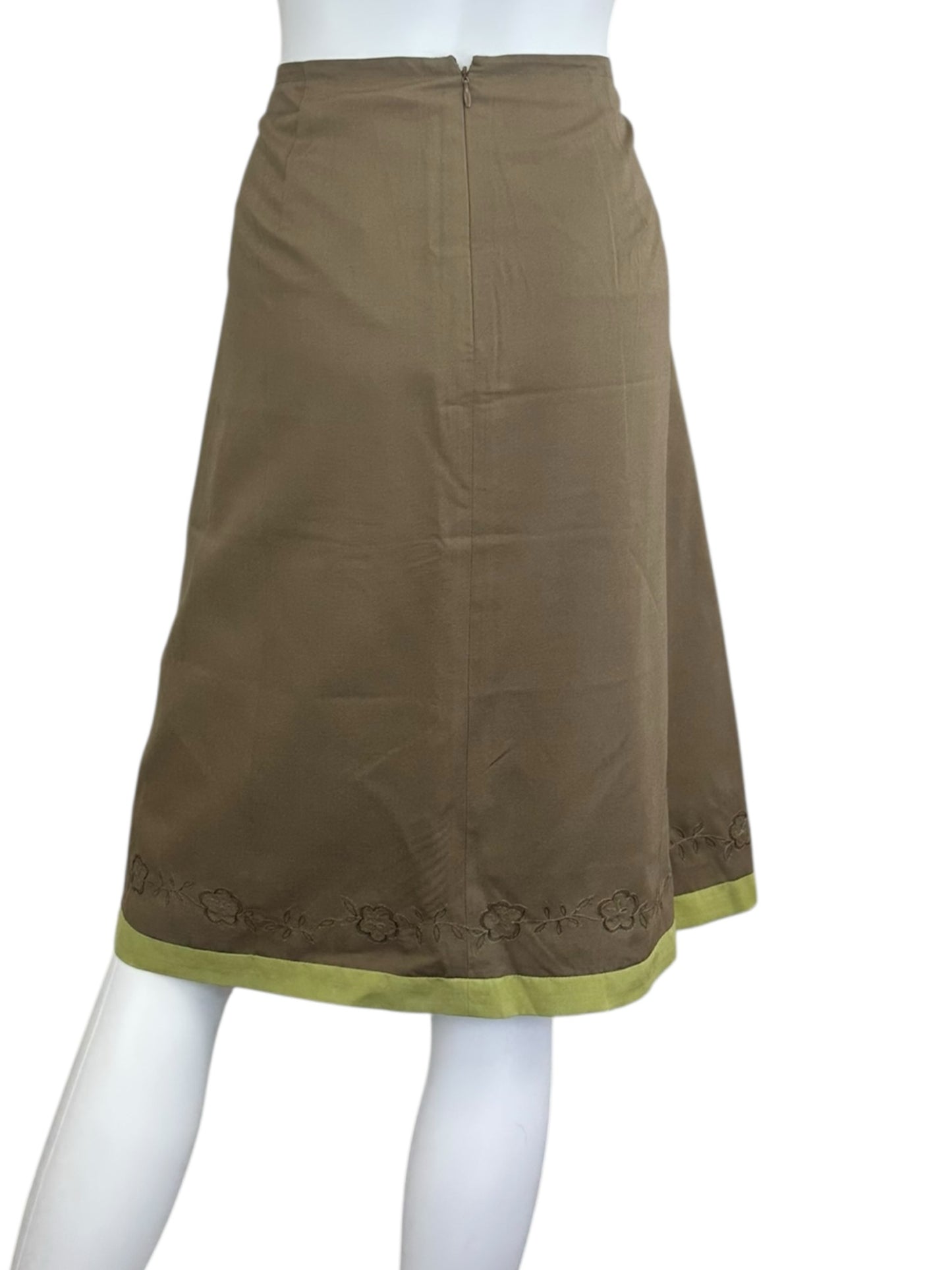 Ann Taylor NWT 100% Silk Green Midi Skirt Size 14