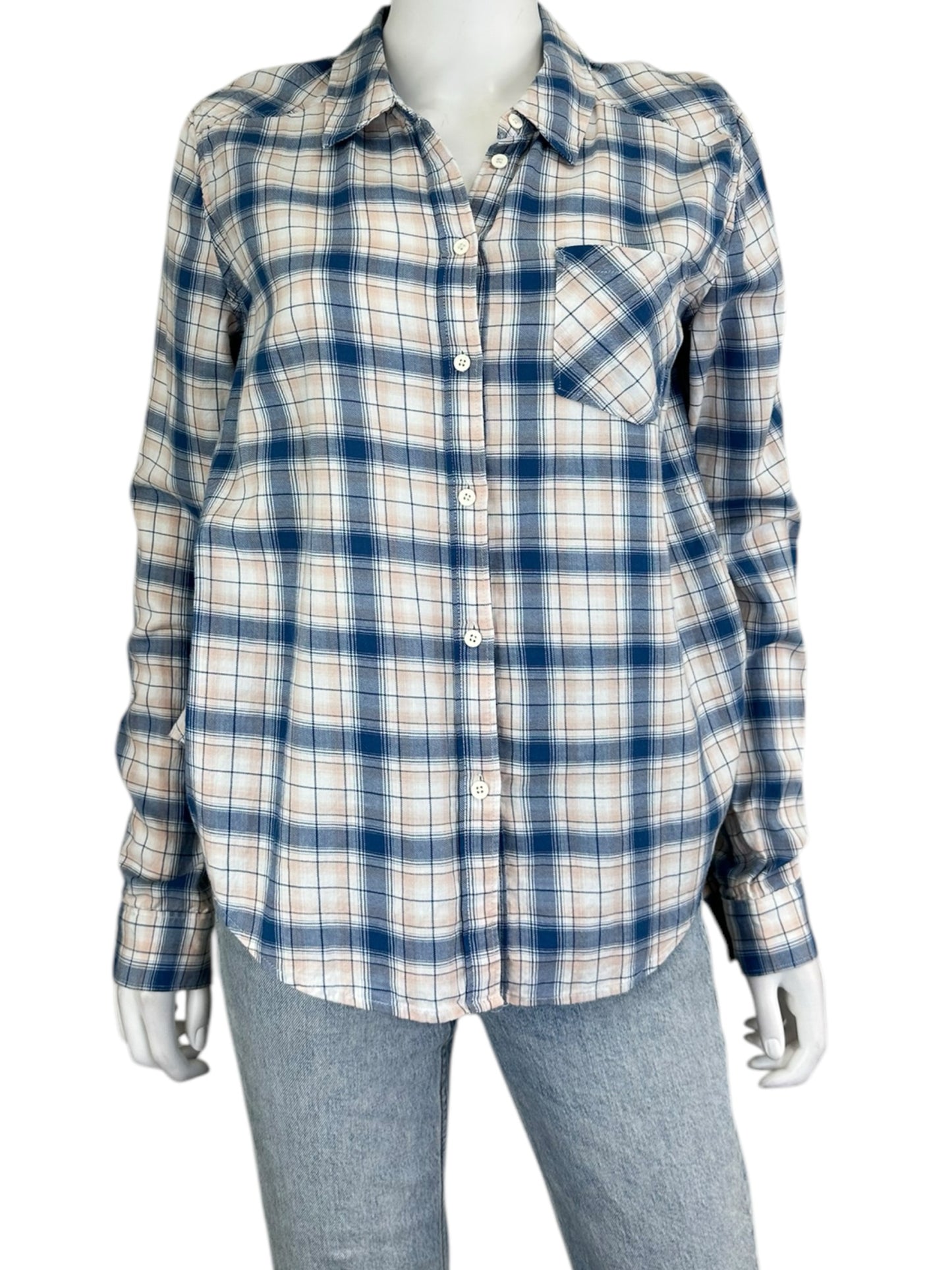 PAIGE 100% Cotton Blue Plaid Button-Down Size M