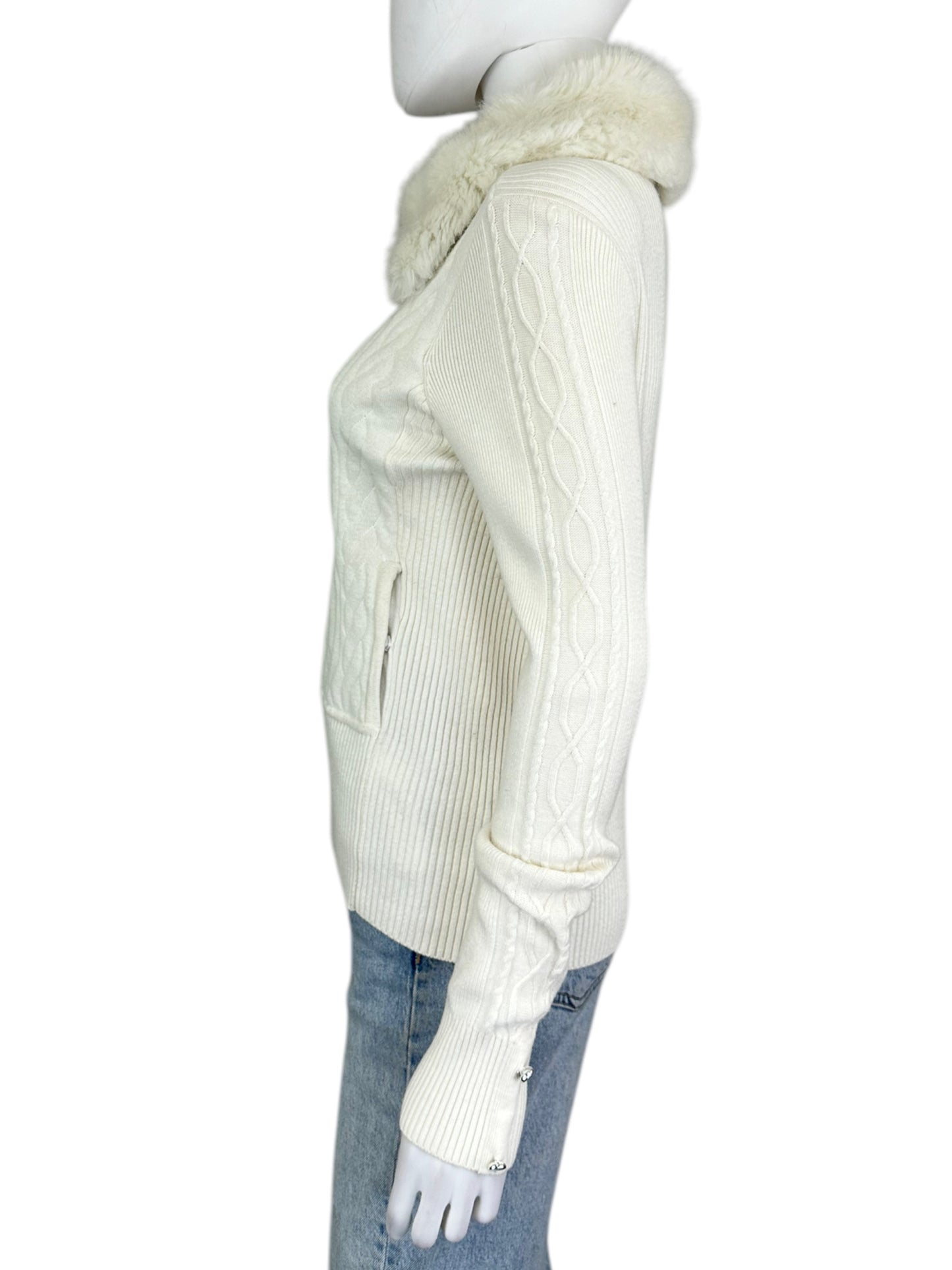 White House Black Market Cream Cable Knit Jacket Size M