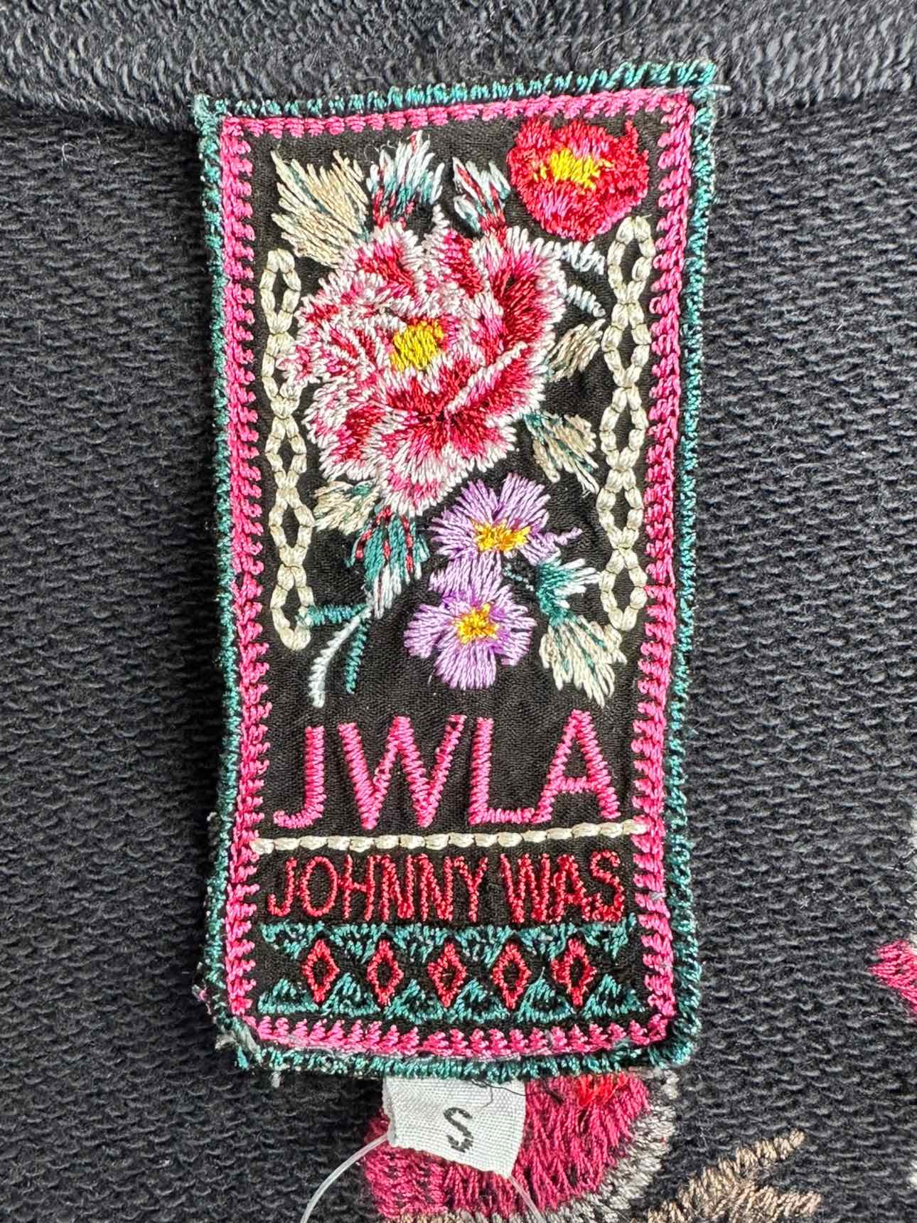 Johnny Was Black Floral Embroidered Cardigan Size S