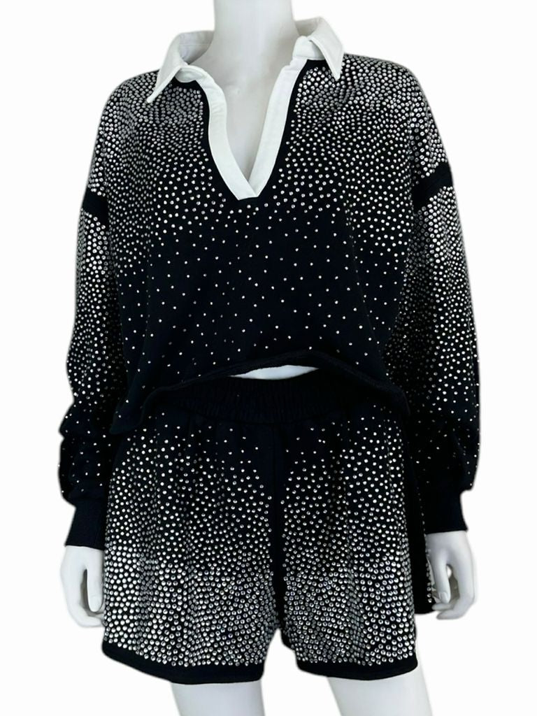 Queen of Sparkles Black Rhinestone Two Piece Set Size XS
