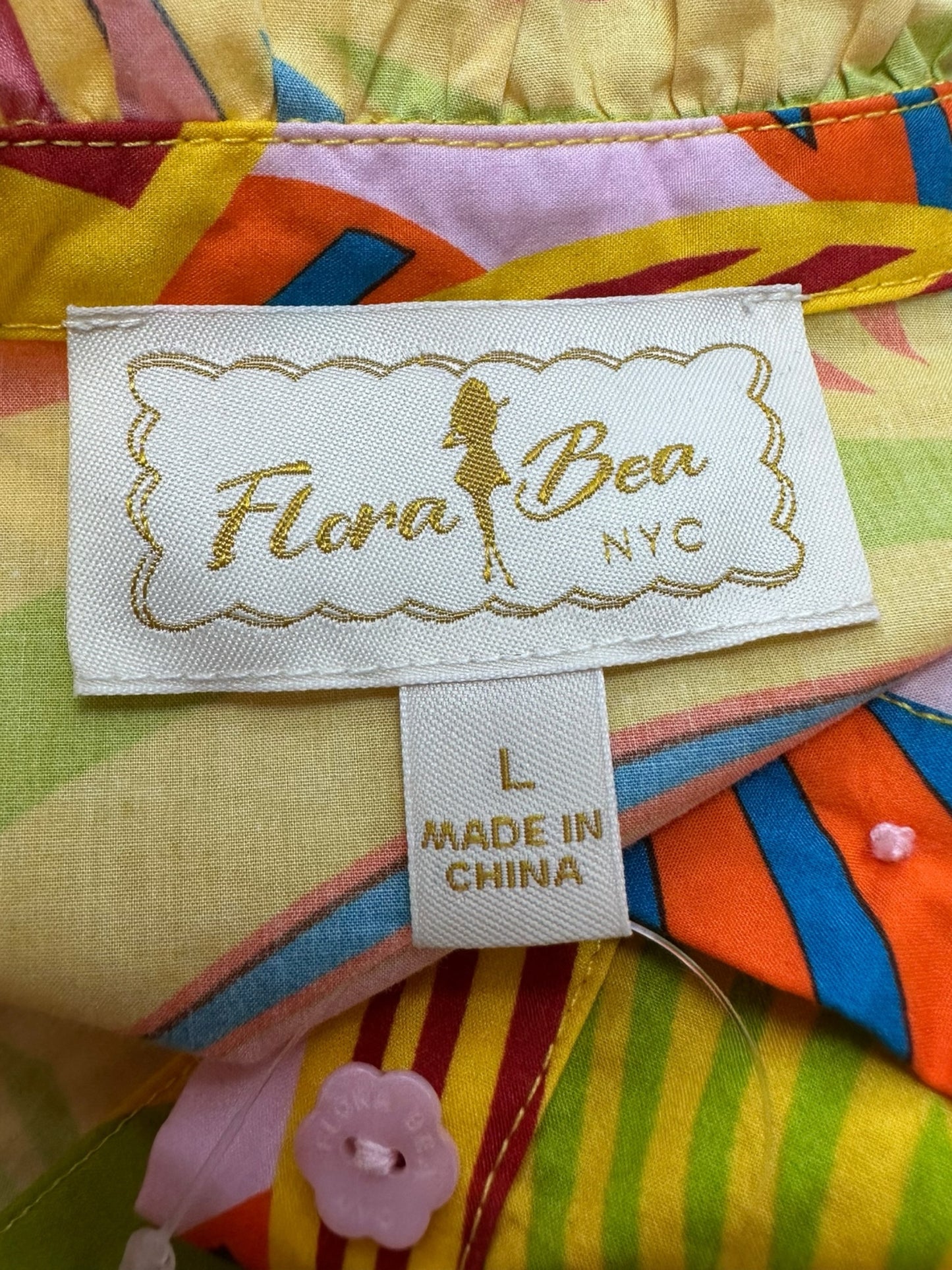 Flora Bea NYC Yellow Leaf Pattern Midi Dress Size L