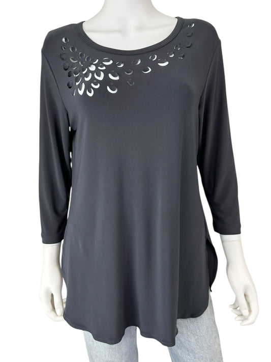 Sympli Gray Floral Laser Cut Tunic Size 10