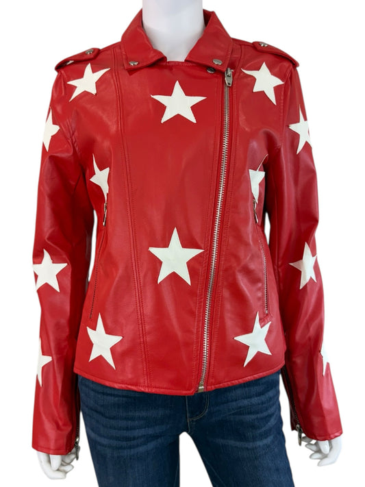 Buddy Love NWT Red Vegan Leather Joplin Star Moto Jacket Size L