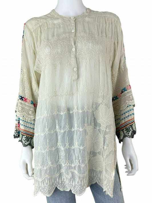 Johnny Was Cream Embroidered Tunic Top Size L