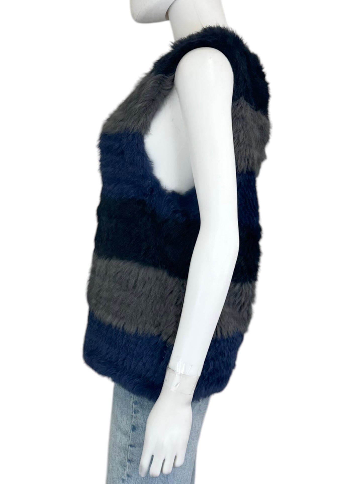 ETCETERA Blue Rabbit Fur Vest Size 8