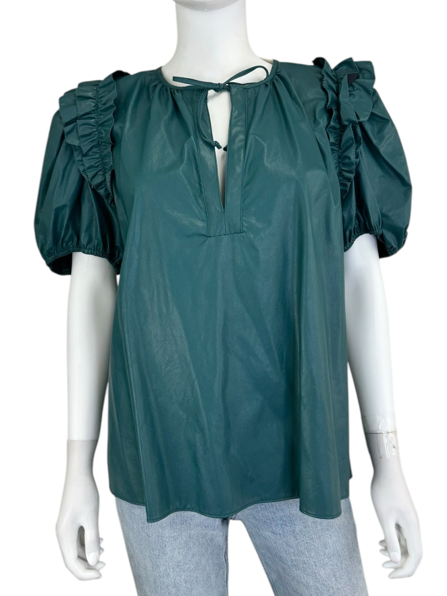 karlie NWT Teal Faux Leather Blouse Size L