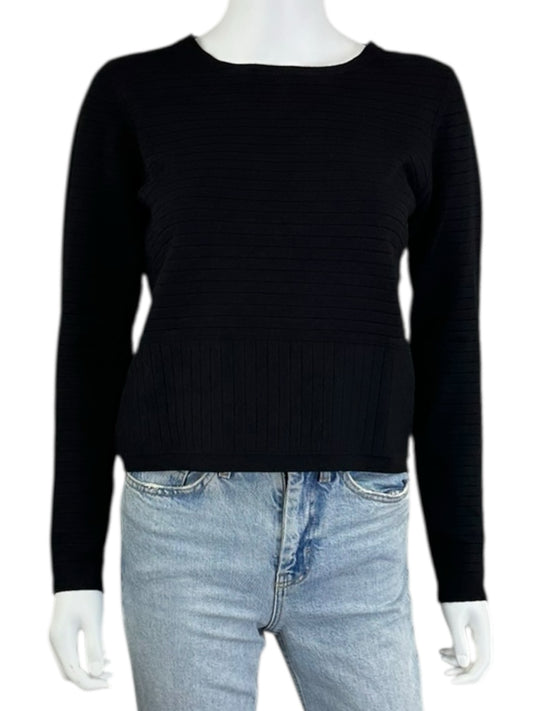 WHITE + WARREN Black Ribbed Sweater Size M