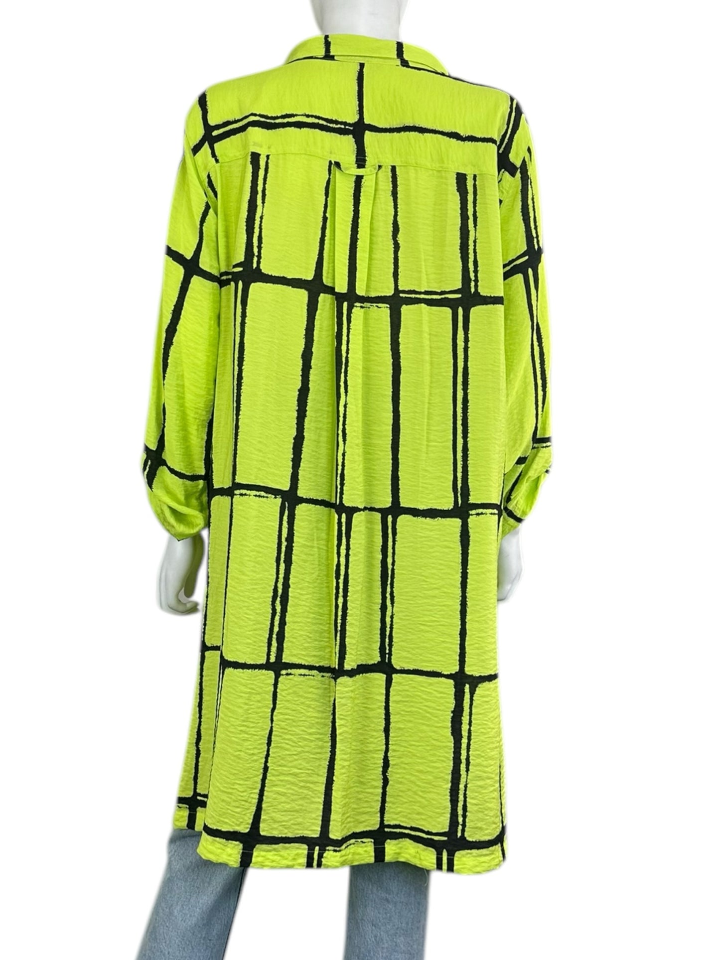 JOHN MARK NWT Neon Green Tunic Button Down Shirt Size L