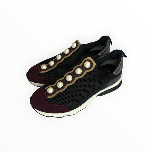 FENDI Mesh Pearl Technical Slip-On Sneakers Size 37