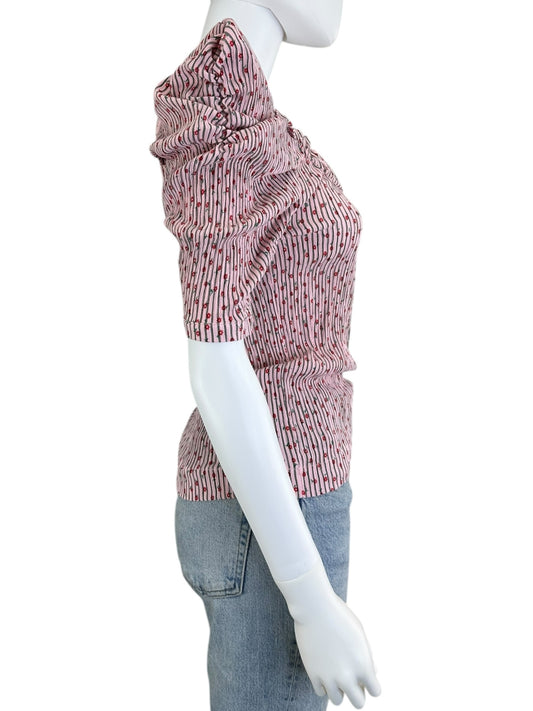 The Shirt by Rochelle Behrens Pink Striped Floral Top Size XS