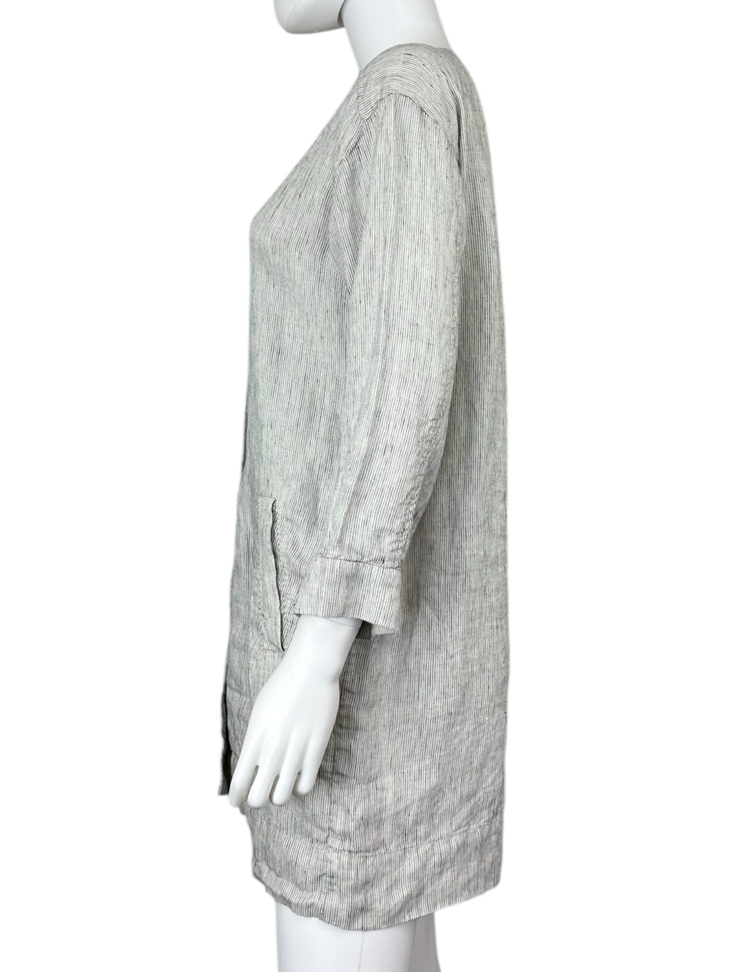 EILEEN FISHER White Striped 100% Organic Linen Dress Size S