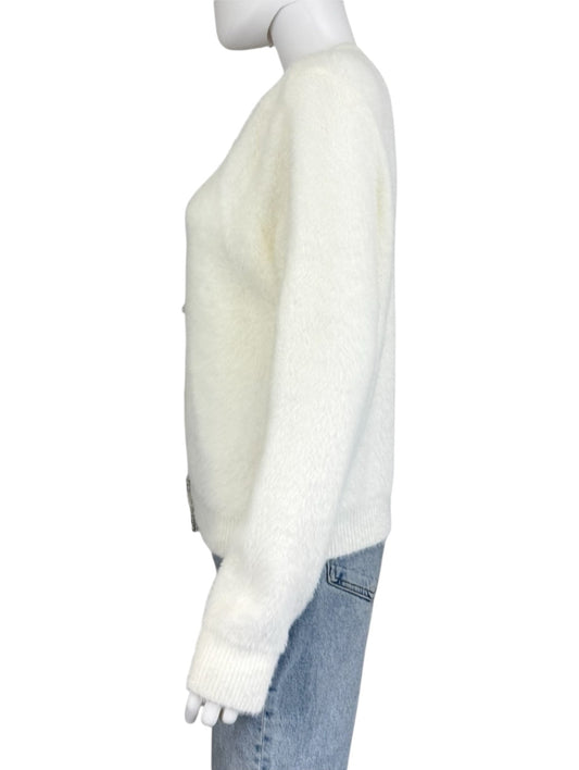 Sadie & Sage NWT White Porcelain Rhinestone Bow Cardigan Size XS