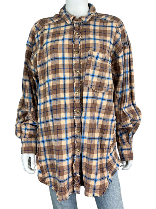 Free People Brown Plaid Flannel Button-down Size M