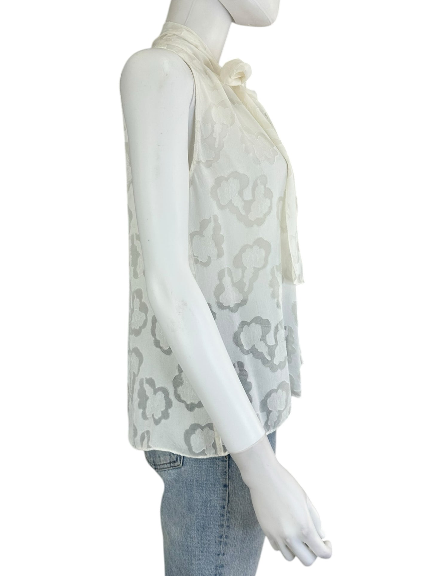 REBECCA TAYLOR Cream Floral Silk Blend Sheer Blouse Size 4