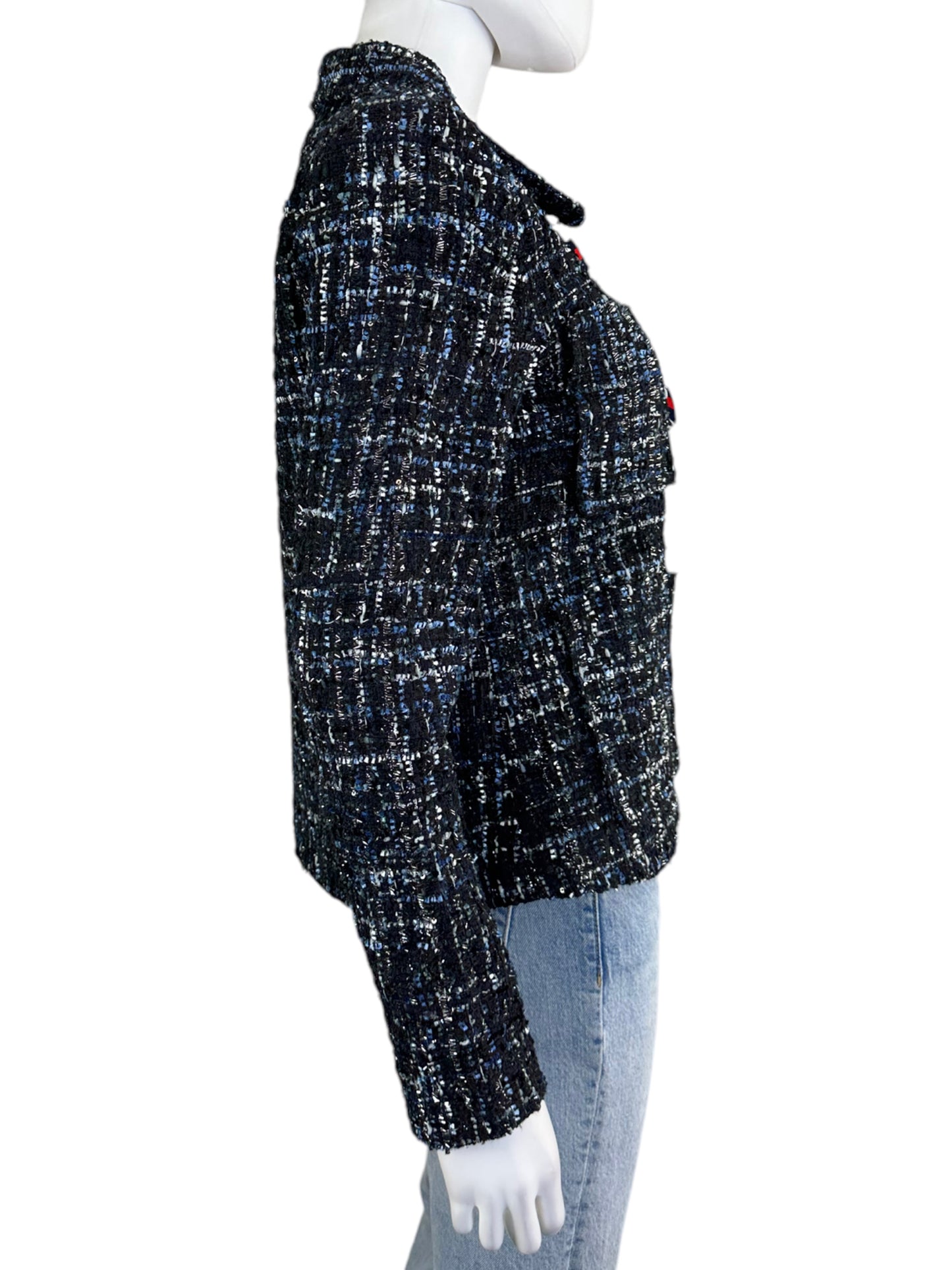 Gracia 100% Polyester Blue Cropped Tweed Sparkle Button Up Jacket Size M