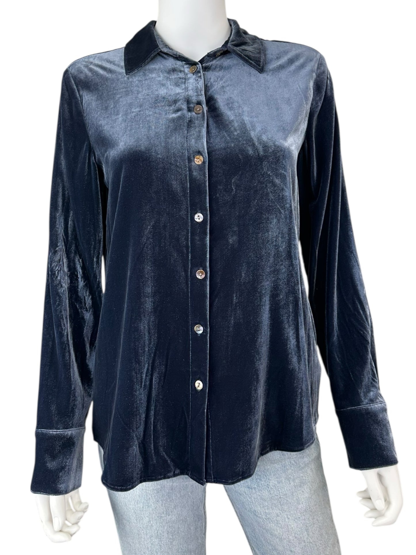 FAHERTY Blue Velvet Button-Down Shirt Size XS