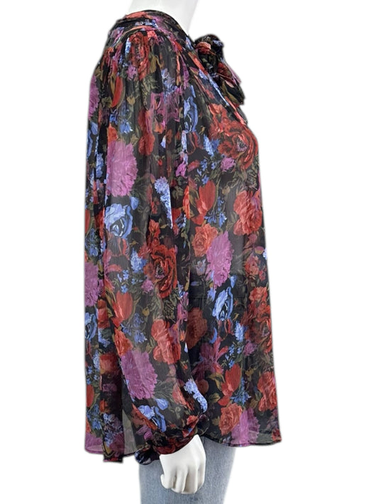 PAIGE 100% Silk Floral Print Blouse Size L