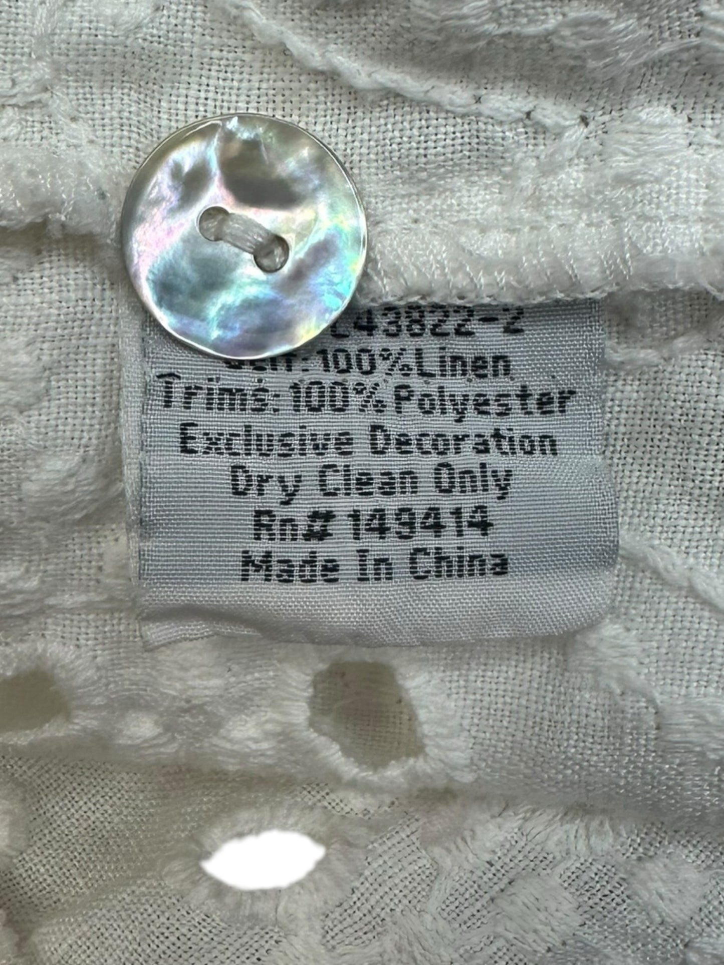 Johnny Was Jade White 100% Linen Embroidered Button-Down Size L