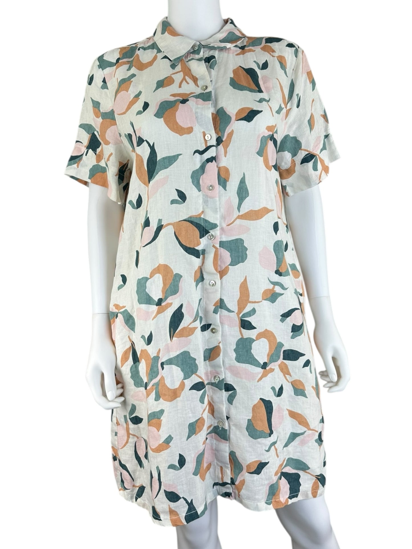 RACHEL ZOE 100% Linen Floral Shirt Dress Size L
