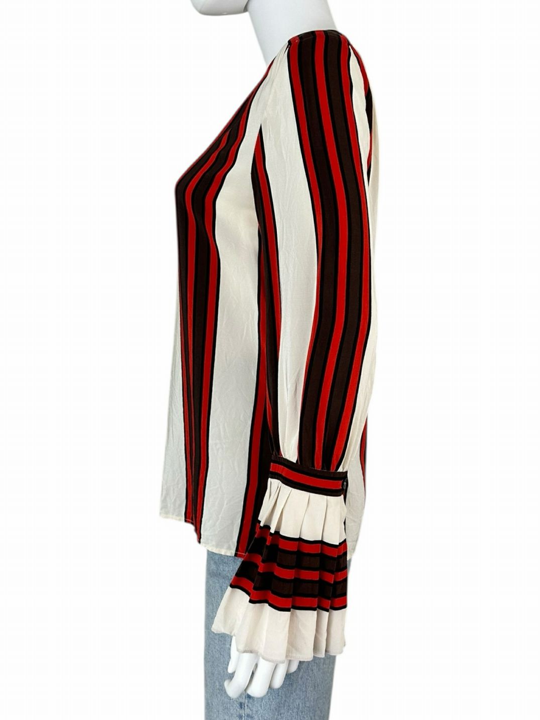 Tory Burch 100% Silk Red Striped Blouse Size 2