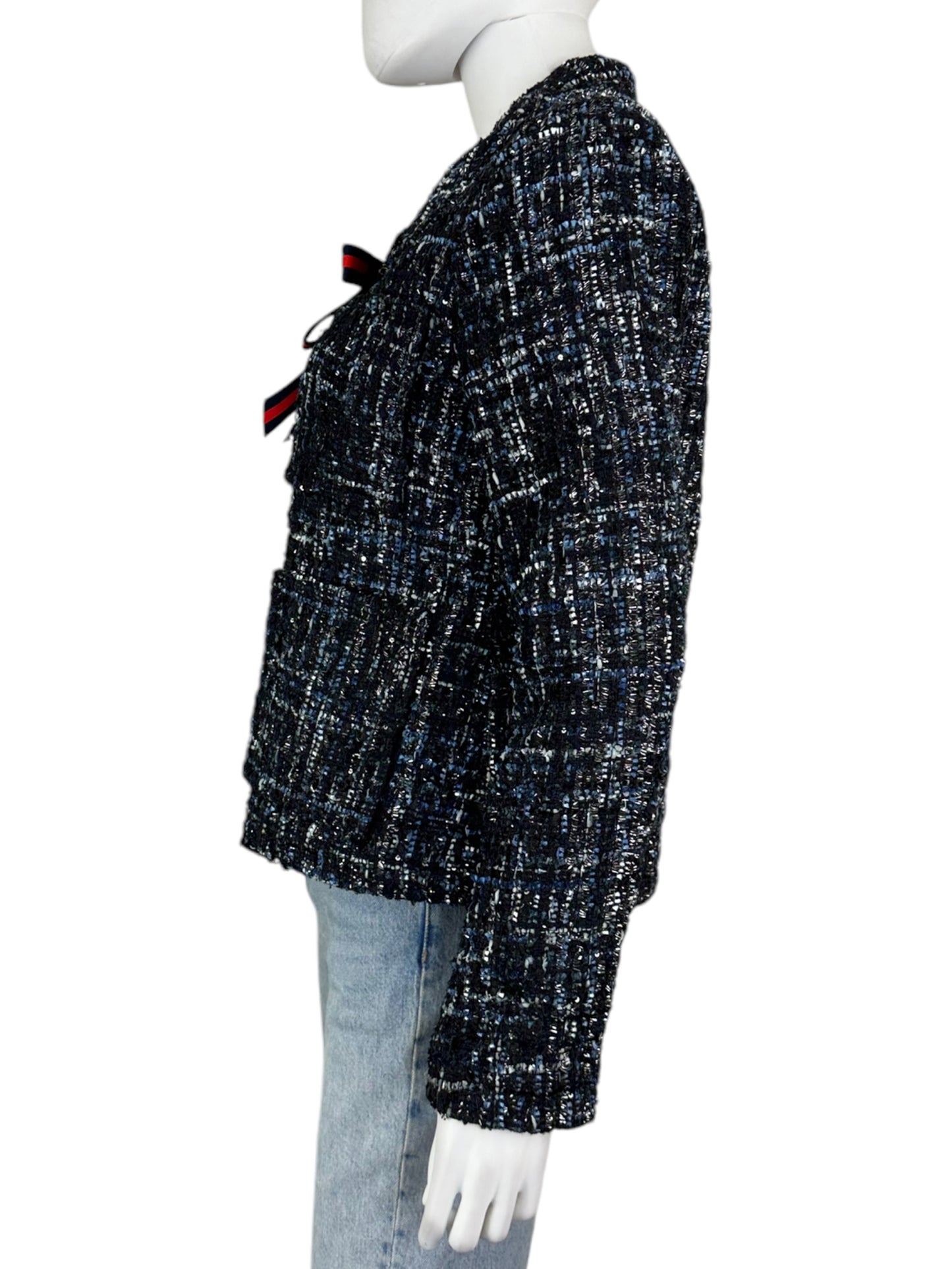 Gracia 100% Polyester Blue Cropped Tweed Sparkle Button Up Jacket Size M