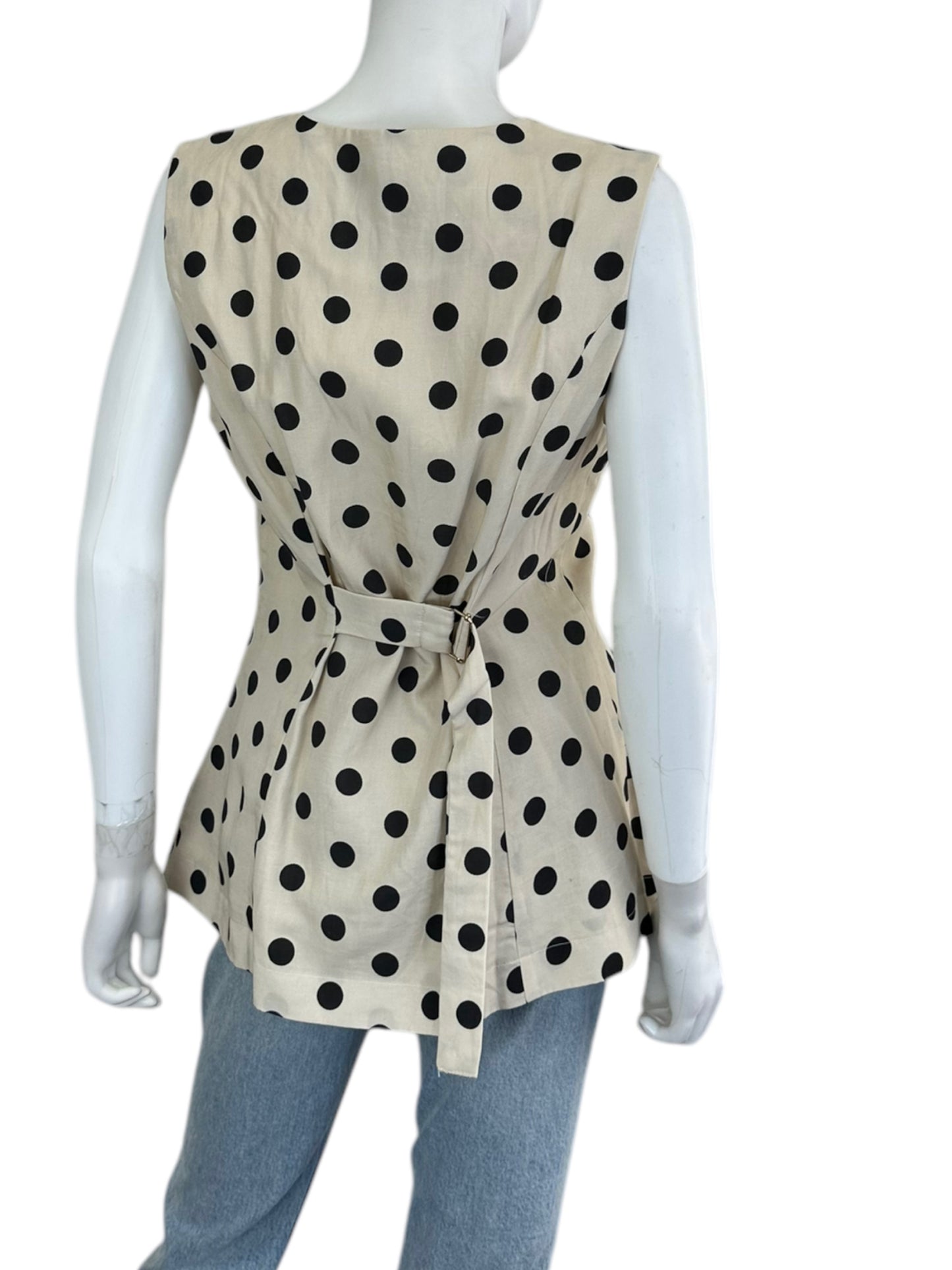 MABLE NWT Beige Linen Polka Dot Vest Blouse Size M