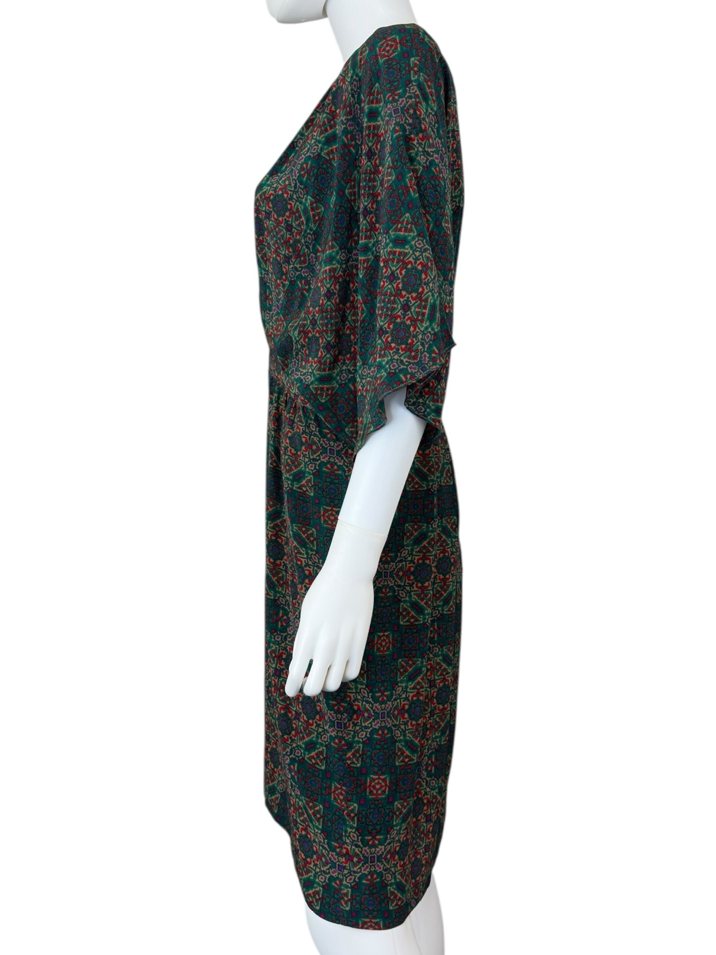NIEVES LAVI Green 100% Silk Mini Dress Size 8