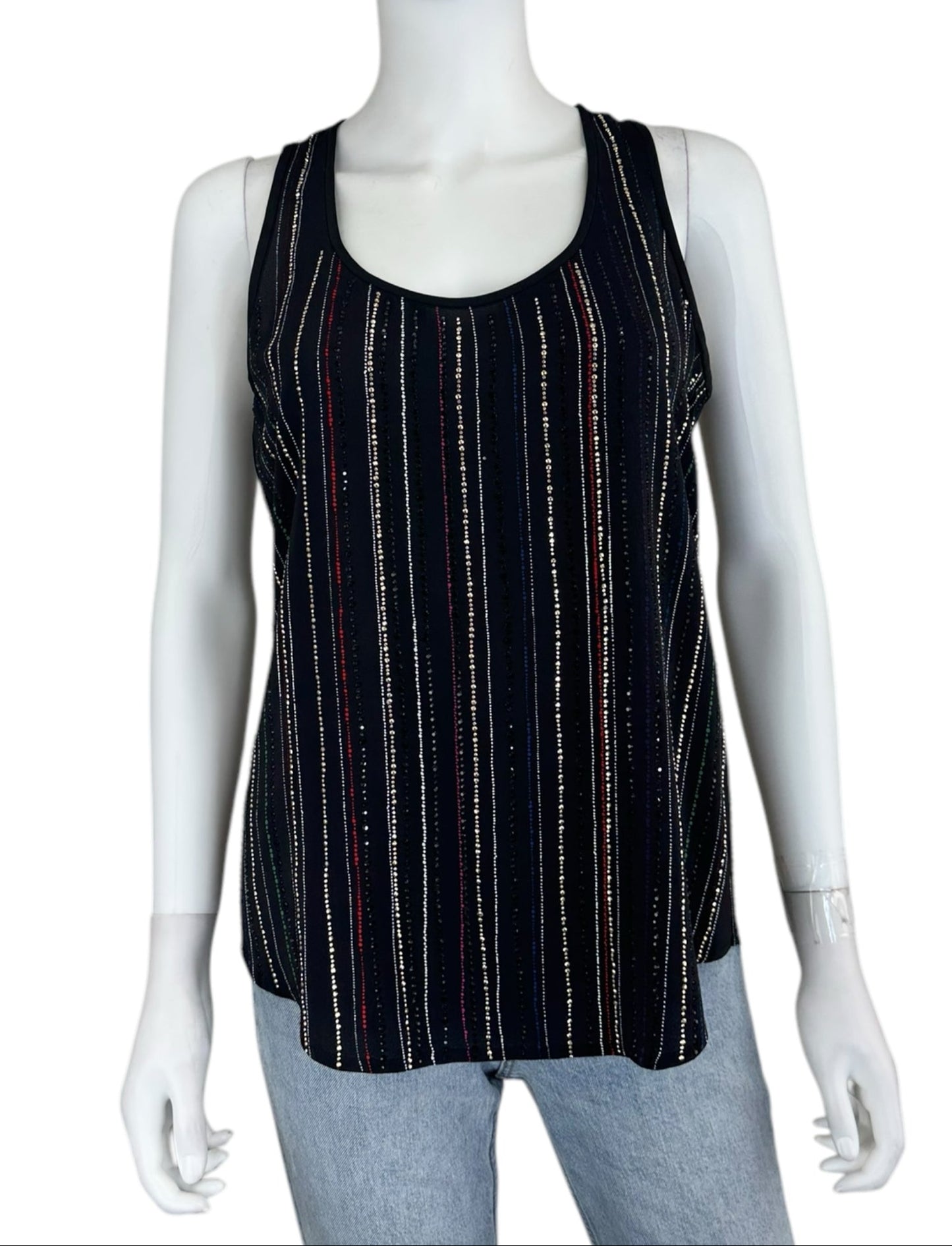 TRINA TURK Black 100% Silk Studded Tank Size S
