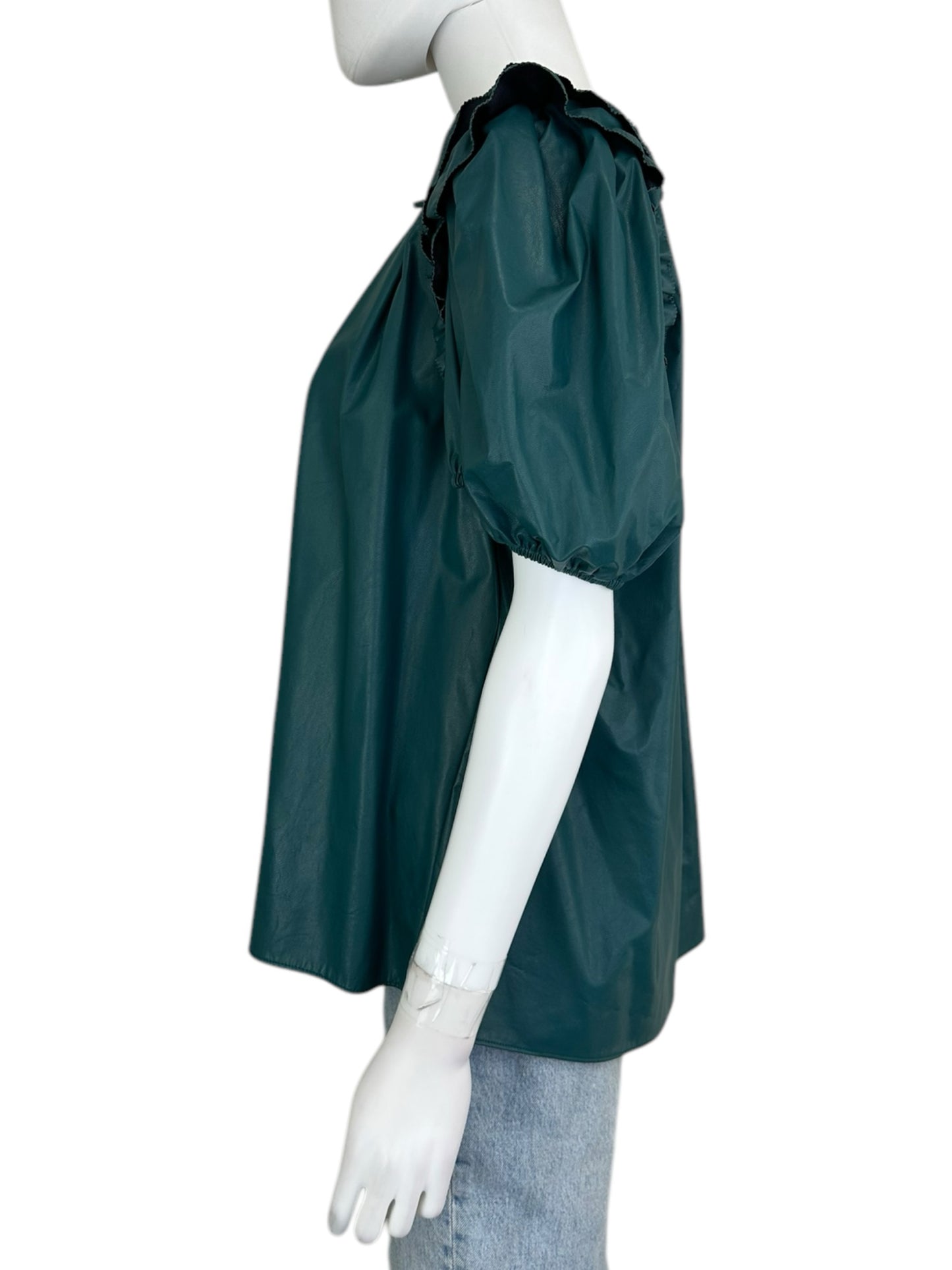 karlie NWT Teal Faux Leather Blouse Size L