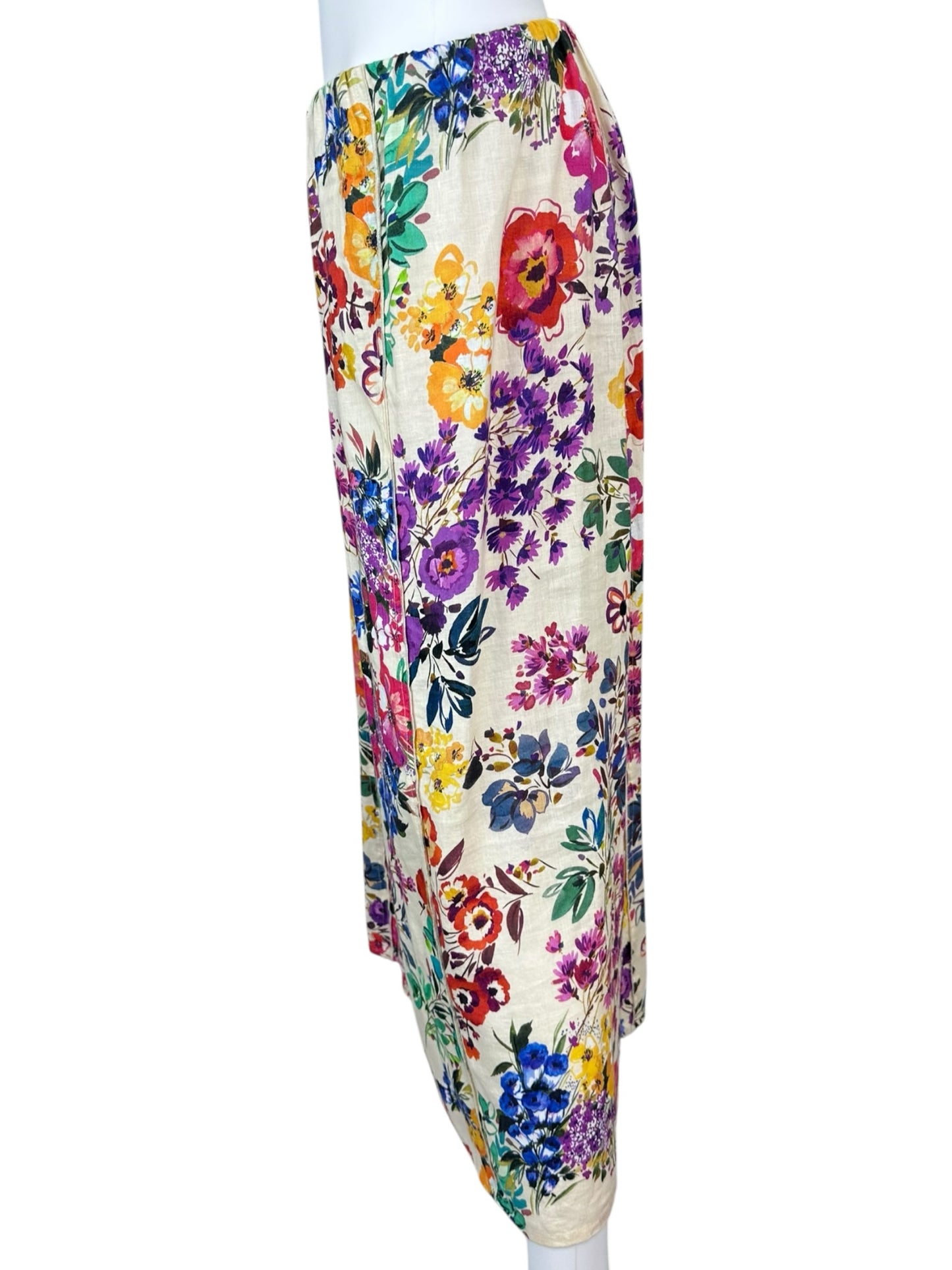 Johnny Was 100% Linen Floral Maxi Skirt Size M